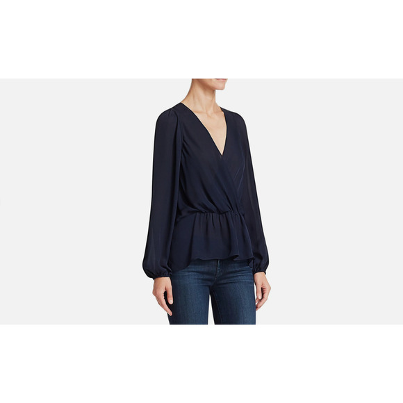 A.L.C. Eli Draped Surplice Button Back Silk Blouse Top Navy Net-A-Porter 2 $375 - Picture 1 of 13